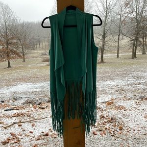 Teal fringe vest
